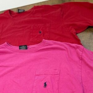 2 Vintage Polo Ralph Lauren Pocket T-Shirts Men Large Pink Red